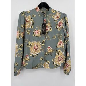 DG2 by Diane‎ Gilman Asian Celadon Floral Print Lightweight Bomber Jacket size M